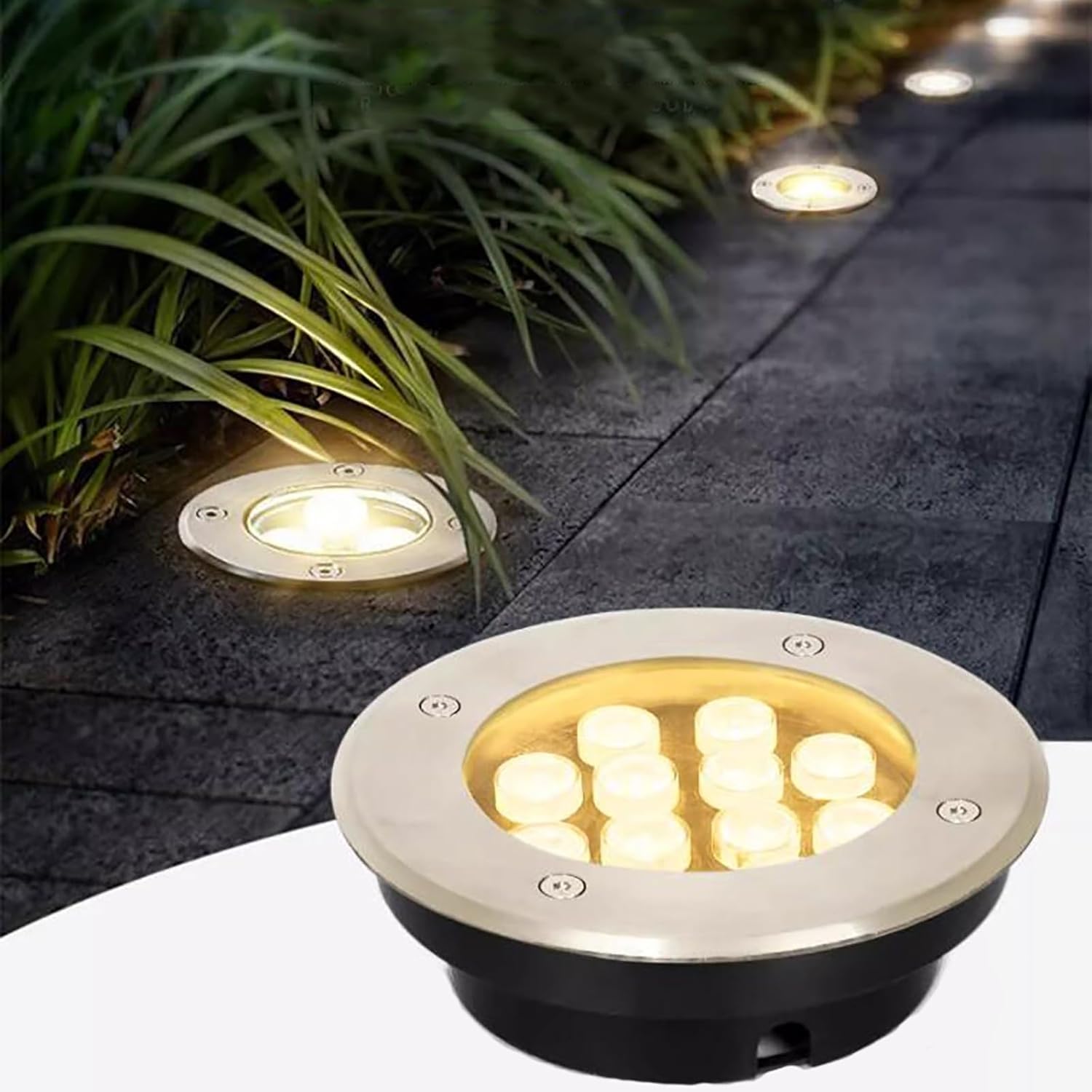 屋外景観照明 - LED地下ライト、DC 24V低電圧超薄型地上スポットライト、IP67防水丸型埋め込み式フロアランプ、ガーデンコー