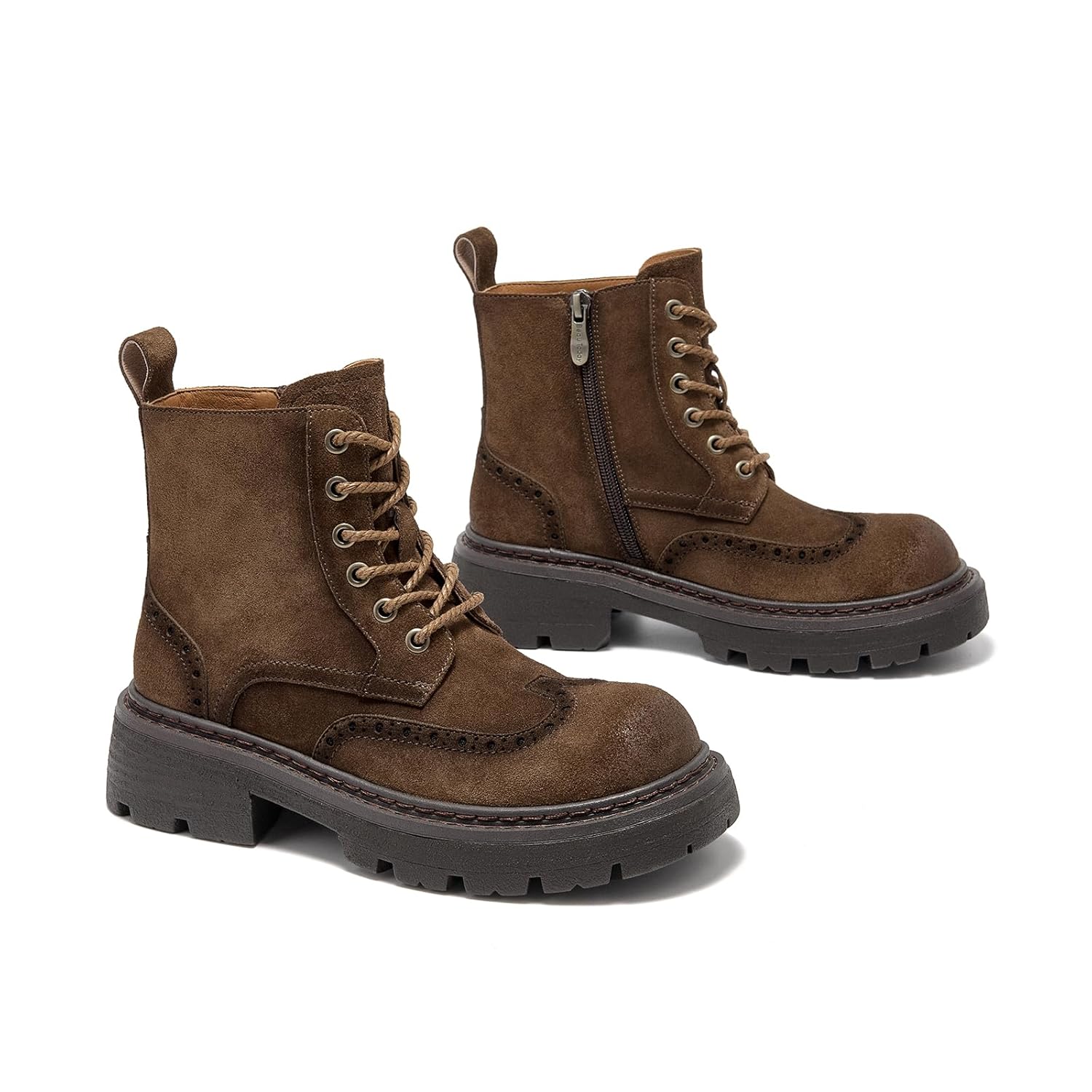 BEAU TODAY Womens Combat Boots Platform Suede Leather Boots for Women Lace Up Chunky Lug Sole Ankle Booties