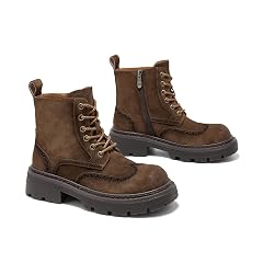 BEAU TODAY Womens Combat Boots Platform Suede Leather Boots for Women Lace Up Chunky Lug Sole Ankle Booties