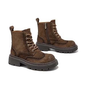 BEAU TODAY Womens Combat Boots Platform Suede Leather Boots for Women Lace Up Chunky Lug Sole Ankle Booties