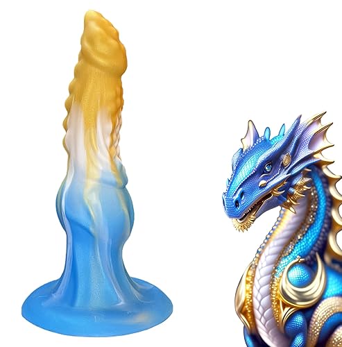 10" Monster Dildo with Knot Fantasy Horse Dildo with Big Knots Huge Dragon Dildo Thick Anal Dildo with Strong Suction Cup, Dog Knot Dildo for Women Sex, Anal Toys for Men Gay, Adult Toys for Women Men - Gold-blue