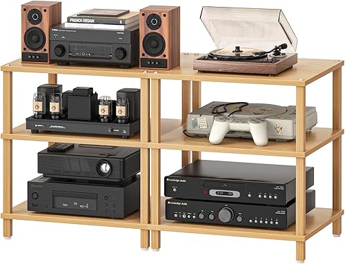 Miniatura 24 de Soporte para reproductor multimedia AV de 4 niveles, gabinete estéreo negro, gabinete estéreo moderno, soporte de TV de madera, estante de consola