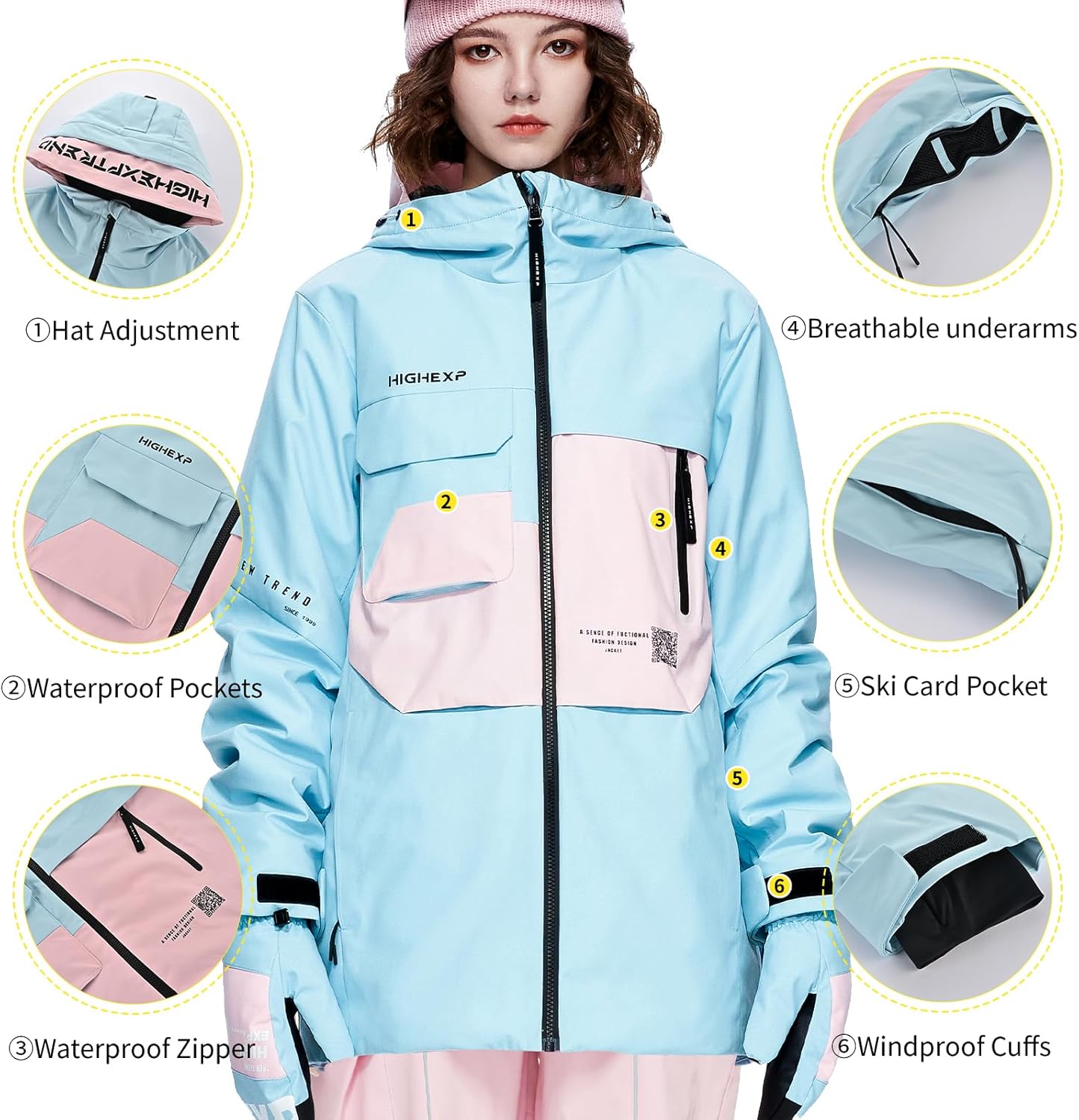 HIGH EXPERIENCE Ski Jacket Snowboard Coat Snow Winter Waterproof Insulated Windproof Baggy Warm Hooded Jacket for Men Women - Image 4