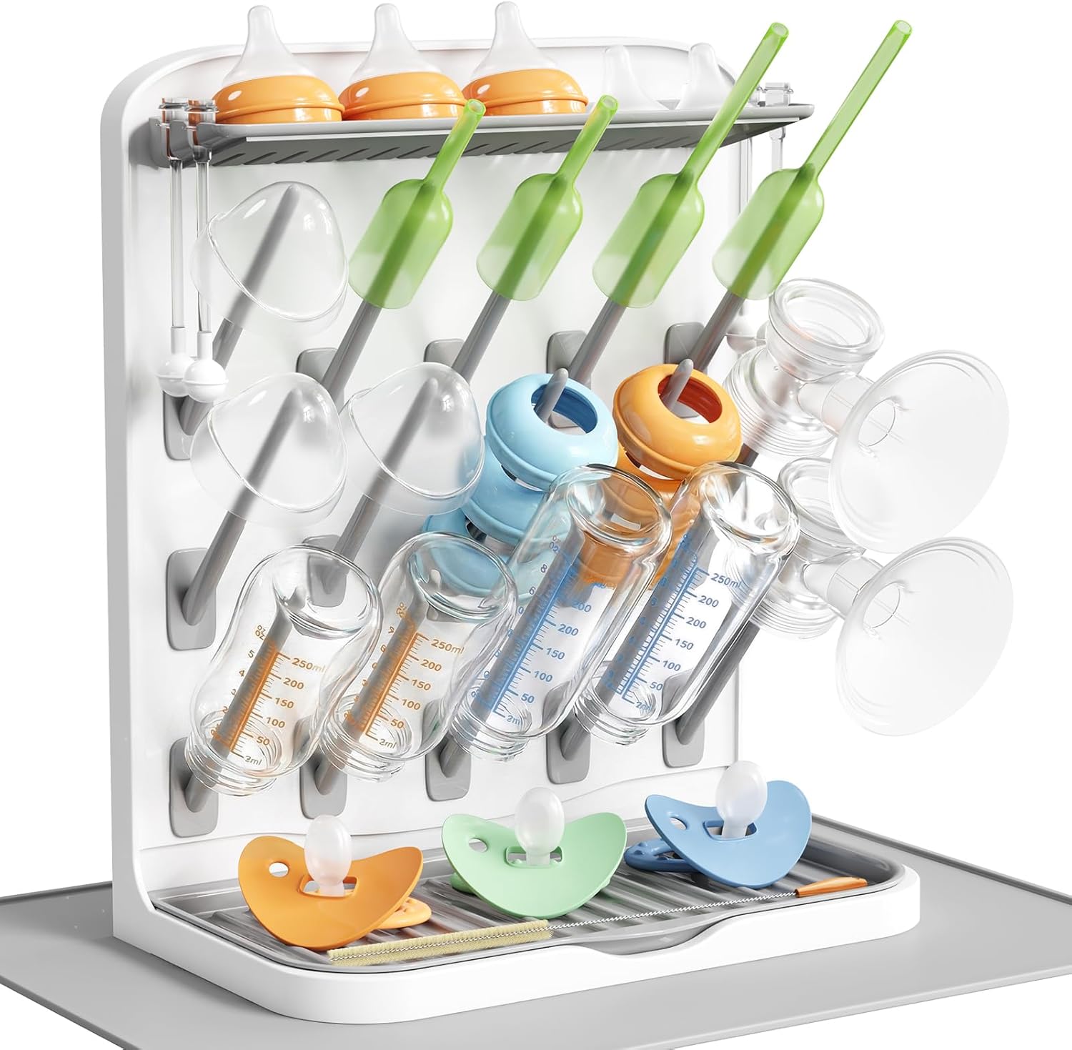 Lifewit Large Baby Bottle Drying Rack with Drain Mat & 15 Hooks, Newborn Essentials Must Haves, Countertop Holder Organizer for Baby Stuff, Rack Dryer for Pacifiers, Weighted Straws, Pump Parts