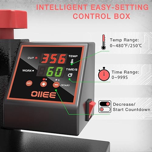 Miniatura 3 de OIIEE Máquina de prensa de calor 8 en 1 combinada prensa de calor de 15 x 15 pulgadas, máquina de transferencia de calor de 360 grados, impresión