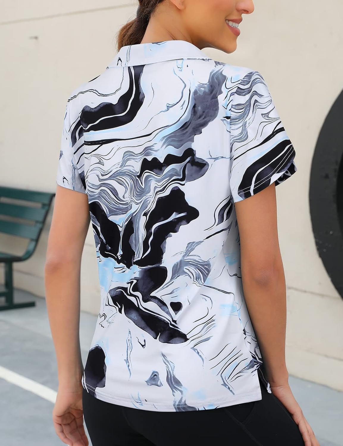 Viracy Womens Golf Polo Shirts 1/4 Zip Up Overlap Short Sleeve Quick Dry Workout Tops - Image 2