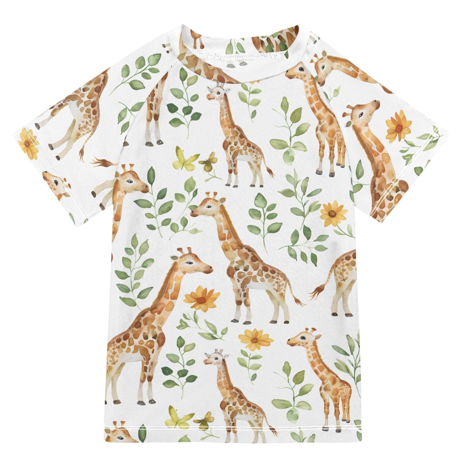 ALAZA Kids Rash Guard Toddler Swim Shirt Boy Girls Giraffis Herbaceous UPF 50+ Short Sleeve 4T