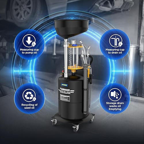 Miniatura 2 de AUTOOL Drenador de Aceite Portátil Autoevacuador, Evacuador de Líquidos de Acero de 18 Galones con Recipiente, Drenador Operado por Aire para Cambio