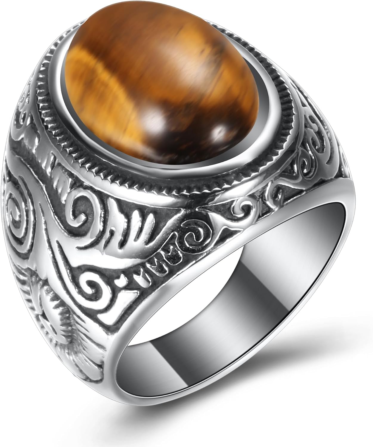MYNENEY Retro Vintage Stone Rings for Men Turquoise Rings Stainless Steel Signet Biker Band