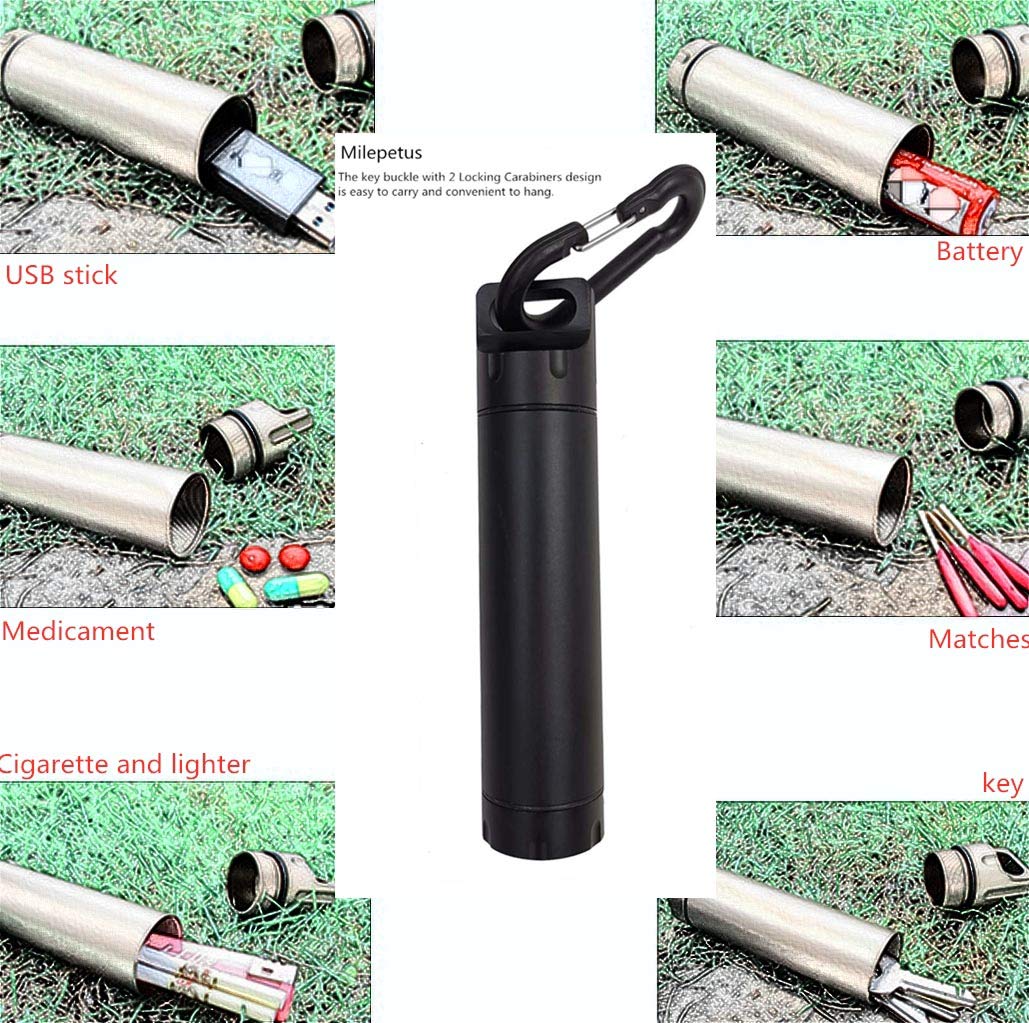 2 x wodoodporna zewnętrzna kapsułka edc EDC Survival pojemnik aluminiowy kapsułka tabletka uchwyt na pigułki dopasowanie hermetycznej butelki (czarna i szampańska)