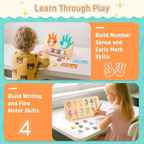 Miniatura 4 de LovesTown Juguetes de aprendizaje preescolar para niños pequeños, manipuladores educativos de matemáticas, juguetes Montessori, bloques de conteo de