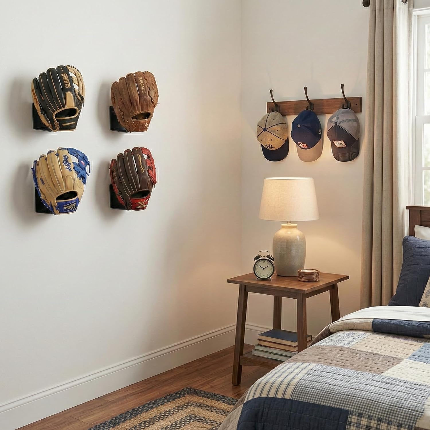 4-Pack Baseball Glove Wall Mount - 5mm Thick No-Scratch Black Acrylic Holders for Baseball & Softball Mitts - Heavy Duty Display Rack with Screws & Anchors Included
