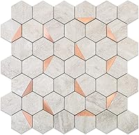 Vista 23 de Azulejo de pizarra beige hexagonal para despegar y pegar para la pared de la cocina, salpicadura adhesiva resistente al calor de PVC para la pared