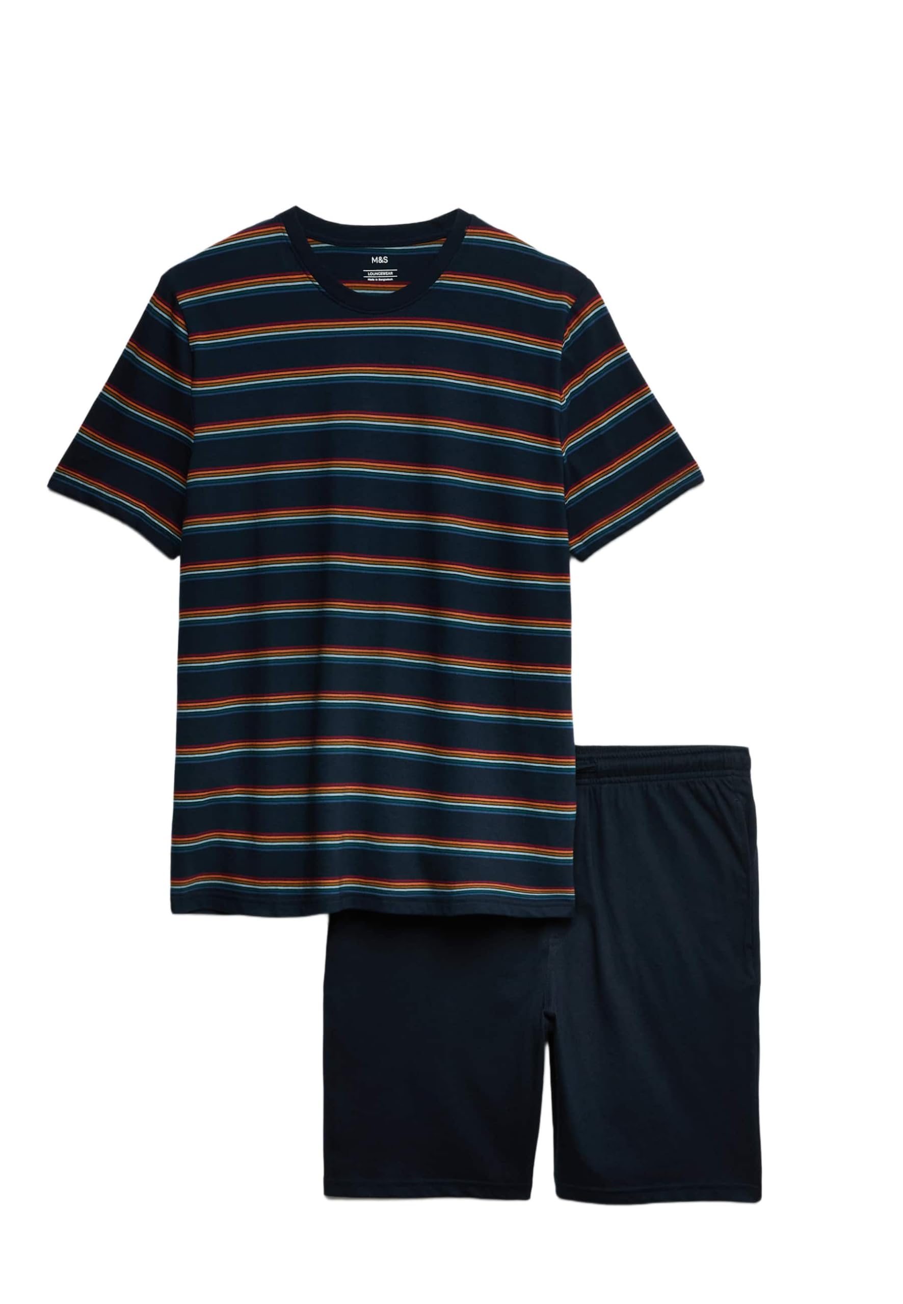 Marks & Spencer Conjunto de Pijama de Rayas Arcoíris de Algodón Puro para Hombre, Ajuste Normal, Cintura con Cordón, con Bolsillos