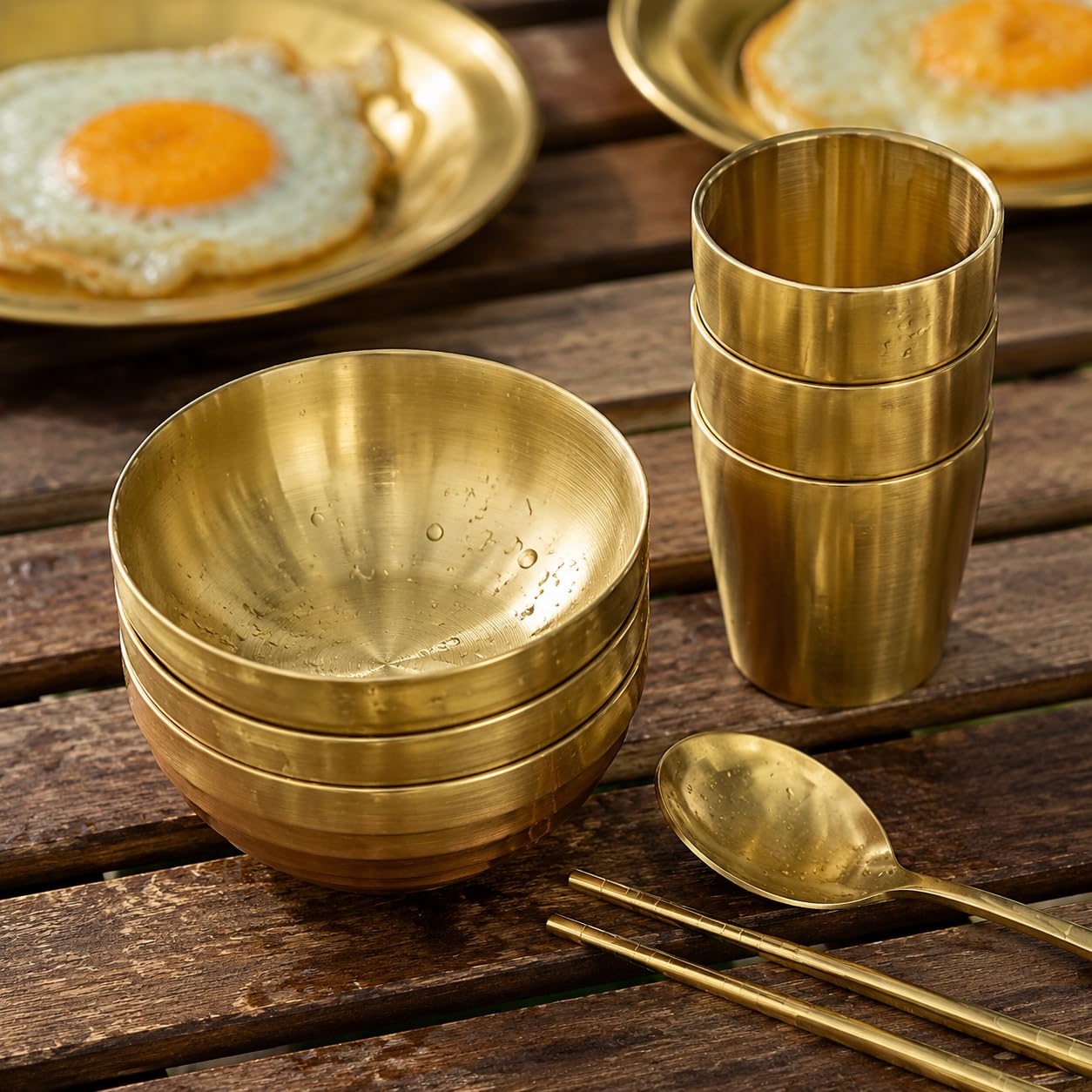 Goldfarbene Gabeln für Picknick, spülmaschinenfestes Campingbesteck, kompaktes Reisebesteck mit Tasche, goldenes Wanderbesteck Set, 3-Personen-Set, Gold