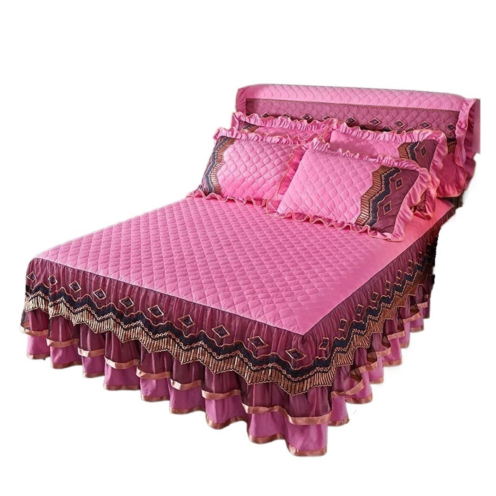 Colcha Envolvente con Volantes Falda de Cama Acolchada Gruesa Terciopelo Cristal Invierno, no Incluye Funda Almohada(Purple,Only 2pcs Pillowcase)