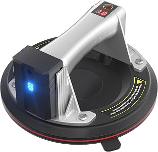 Electric Vacuum Suction Cup Lifter 8"-600lbs Max Load-Digital Display Suction Cups-Monitor-Auto Start Pump-Detachable Battery. Glass, Granite, Tile, Metal, MDF, Windshield Suction Cup Handles Tool.