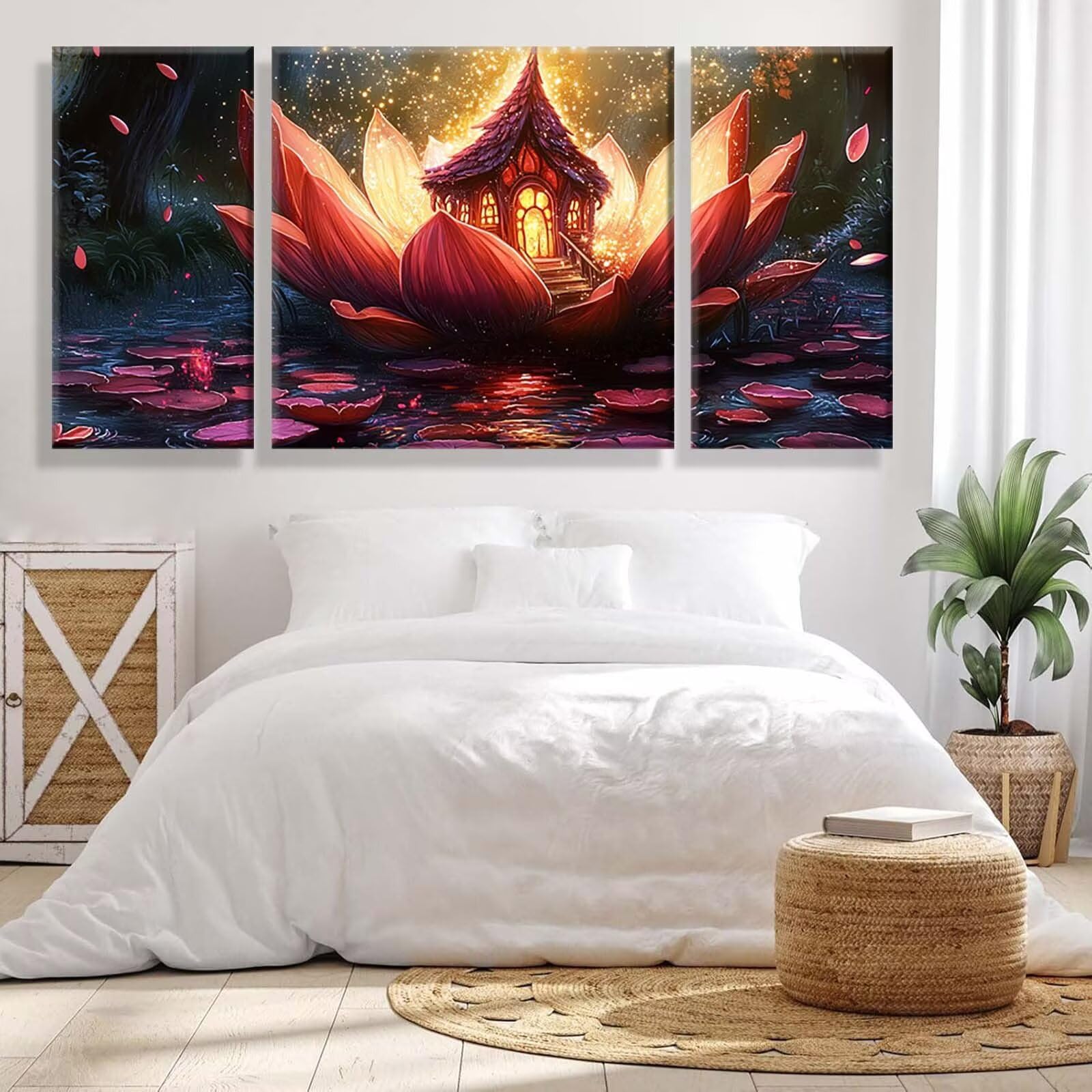 3 Pezzi Dipingere con i Numeri adulti, Paint by Numbers Cabina Loto, Kit Lavoretti Creativi, Kit di Pittura Acrilica Fai-da-Te, con 3- Pennello, Decorazioni Casa 70x140cm (Senza Cornice) y1s-707