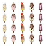 Ornazy 40Pcs Colorful Printed Ice Cream Pendants Cute Strawberry Chocolate Ice Cream Resin Charms for Jewelry Making Bracelet Necklace Earrings