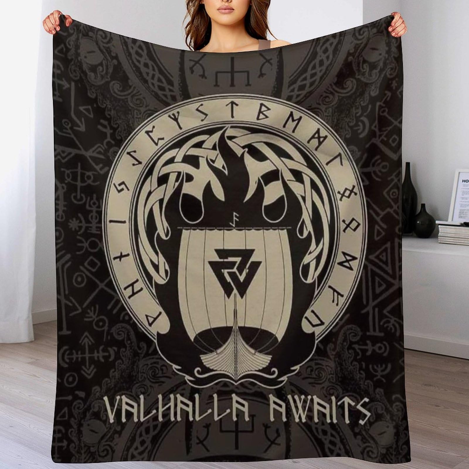Couverture motif viking 3D en polaire flannel 100x130 cm pour lit et canapé