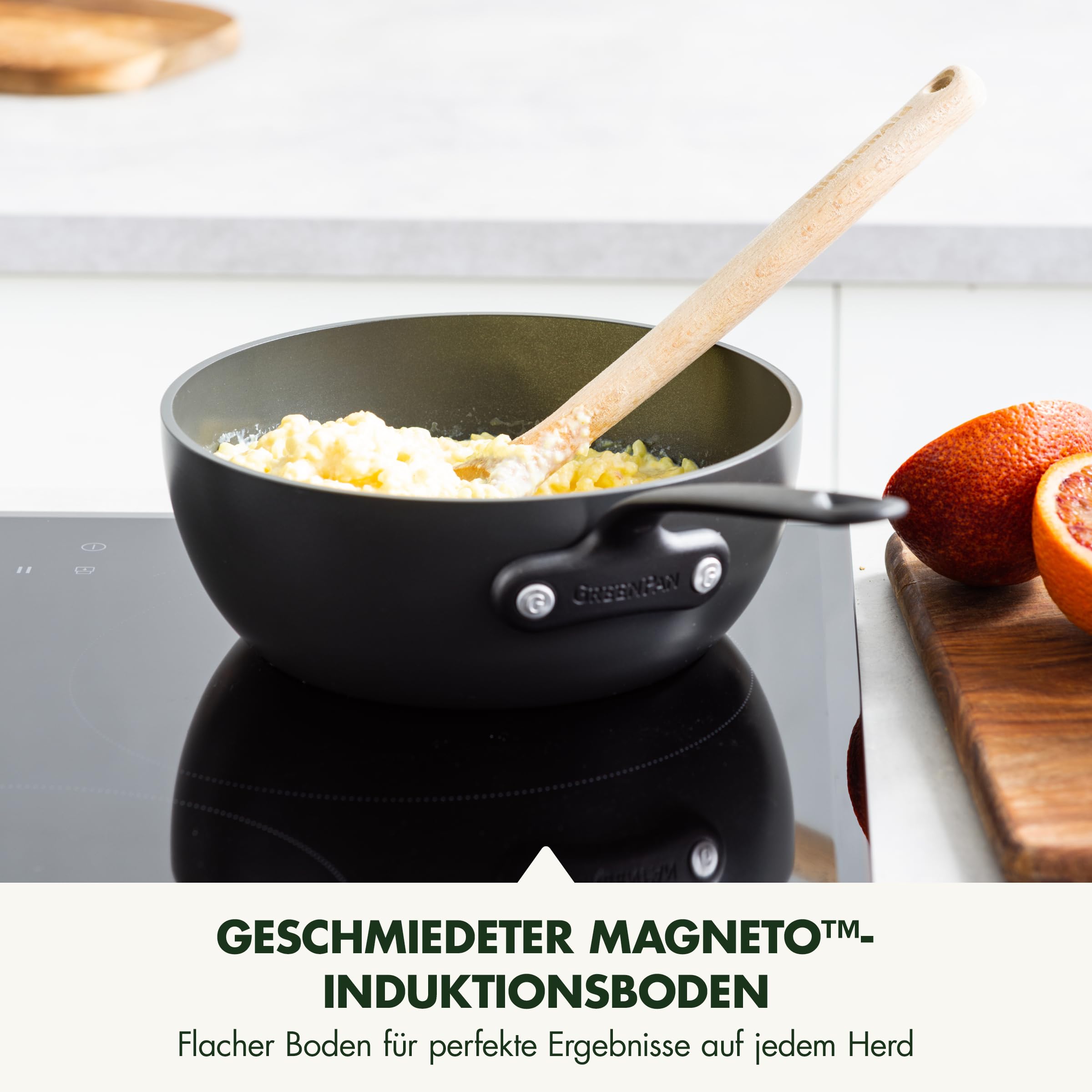 GreenPan Craft Hartanodisierte gesunde keramische Antihaft-Stielkasserole 20 cm/2 Liter, PFAS-frei, induktionsgeeignet, spülmaschinenfest, backofenfest, Schwarz