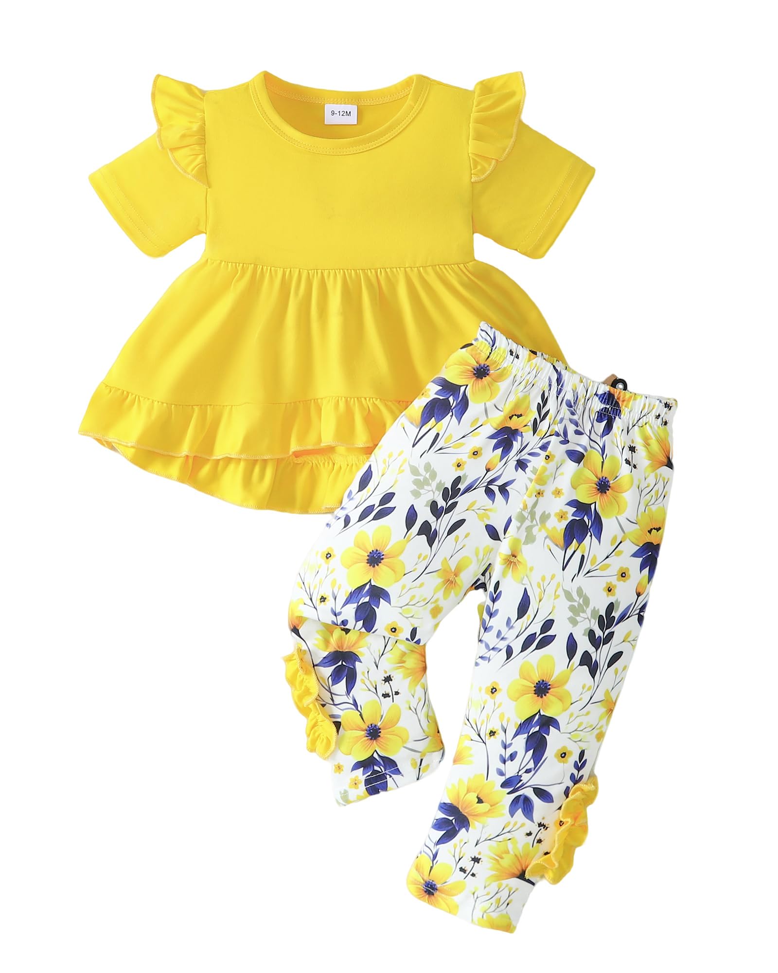 Weebaby Baby Girl Clothes Infant Toddler Girl Clothing Ruffle Shirt High Low Top Floral Allover Pant Little Girls Clothes