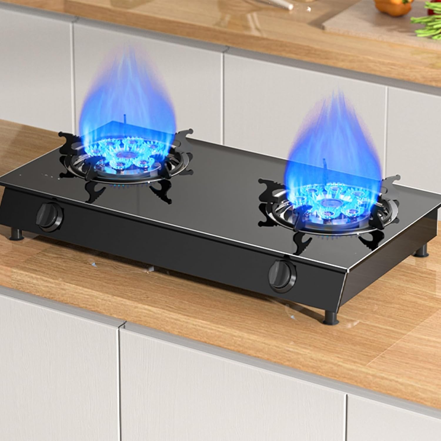 Gas Stove 2 Burner,4.2KW,kitchen Counter Top,Cast Iron Pot Rack,with Flameout Protection,for Home Kitchen(LPG)