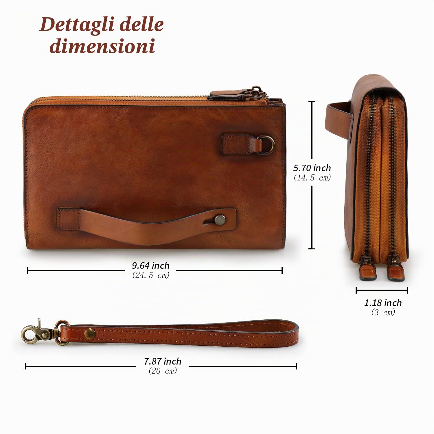 ORIREAL Pochette da polso da uomo, in vera pelle, borsetta di lusso (marrone)