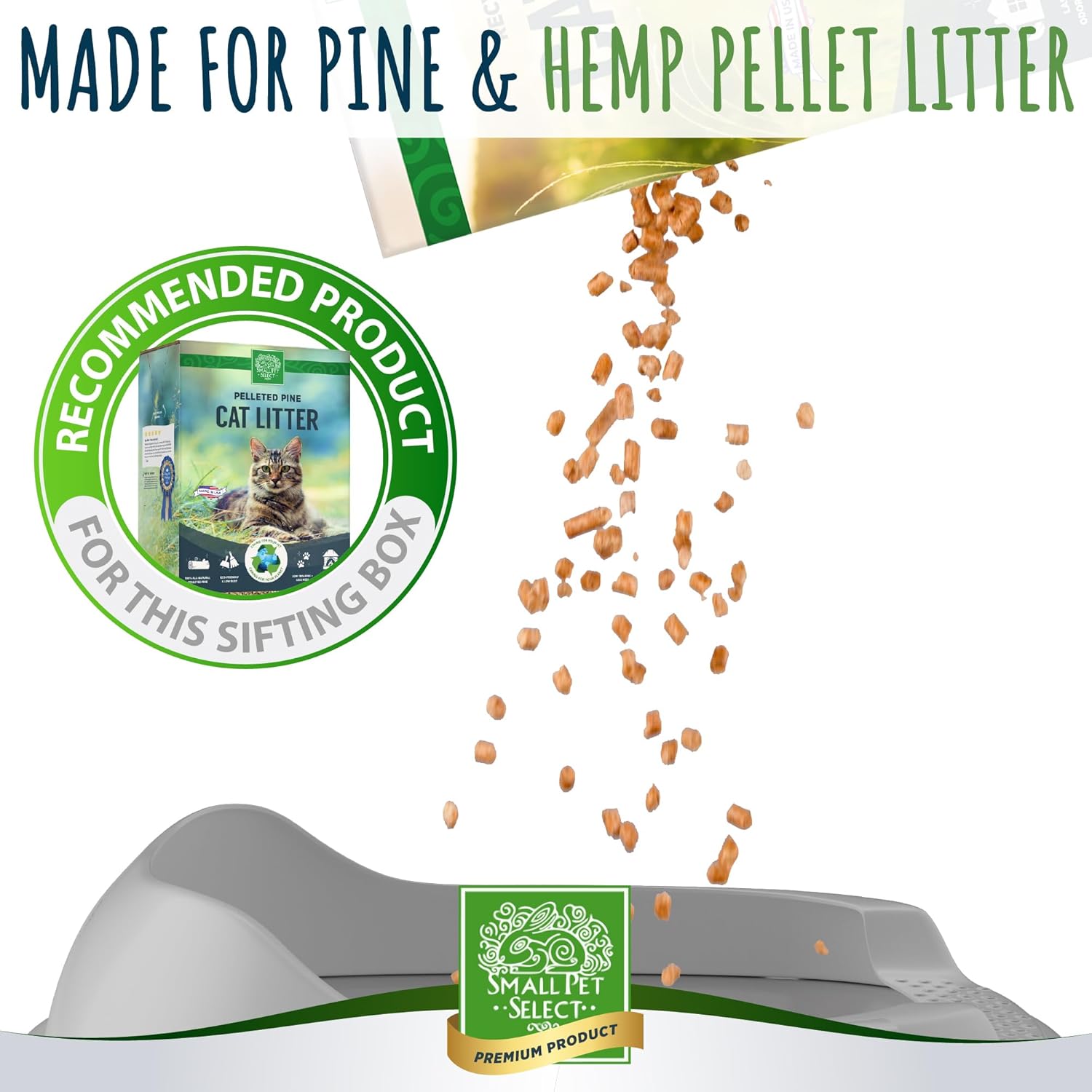 White and Gray Pine Pellet Sifting Cat Litter Box with Scoop