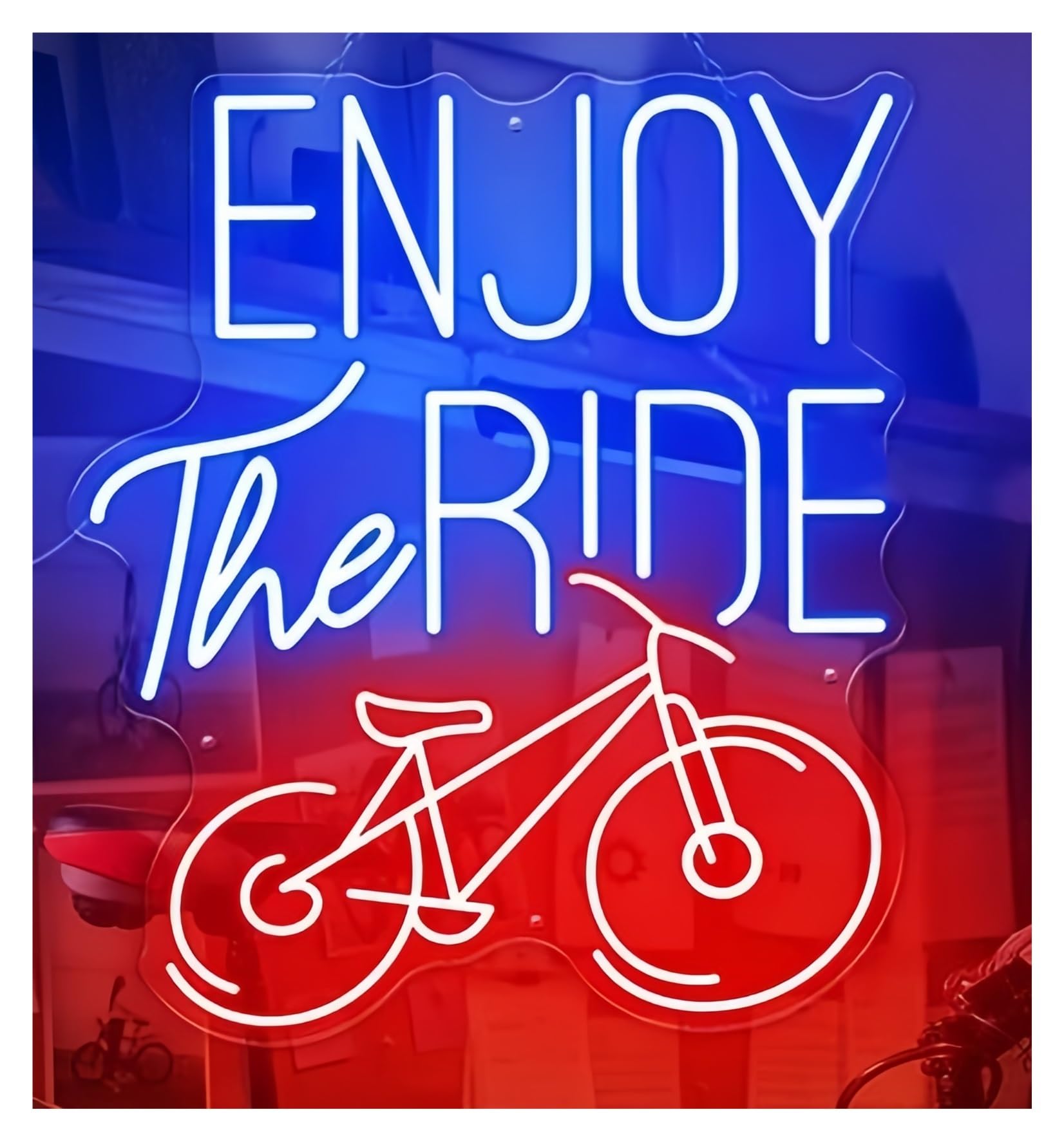 Shouxi B Sign Lamp Enjoy The Ride Neon Sign Fitness Exercise Ike Garage Wall Decor 48X56cm(B)