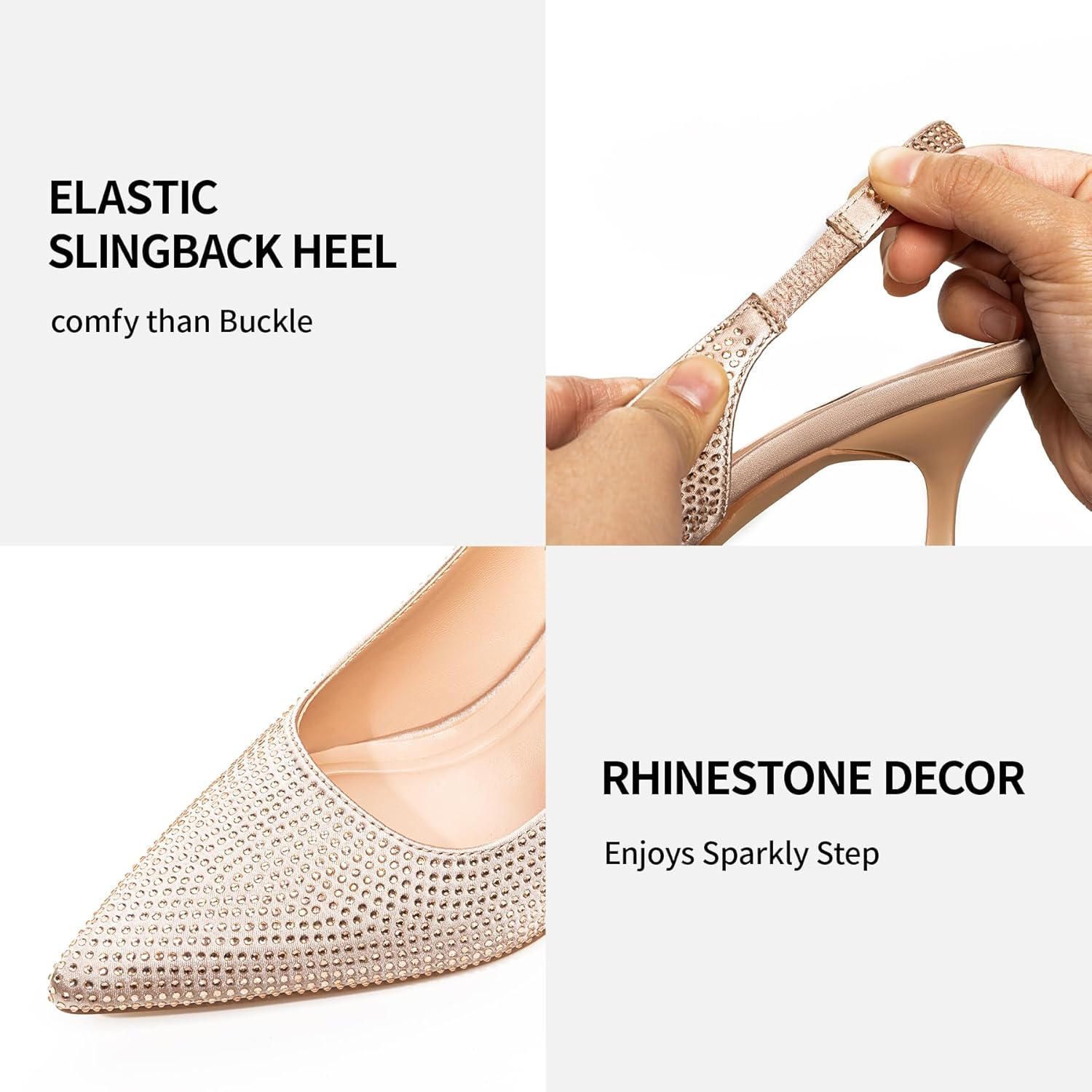 Trary Slingback Heels for Women - Pointed Toe Pumps, Comfortable & Stylish for Parties & Work - 3.2inch High Heels, Rhinestone & Glitter Dressy Shoes - Image 4