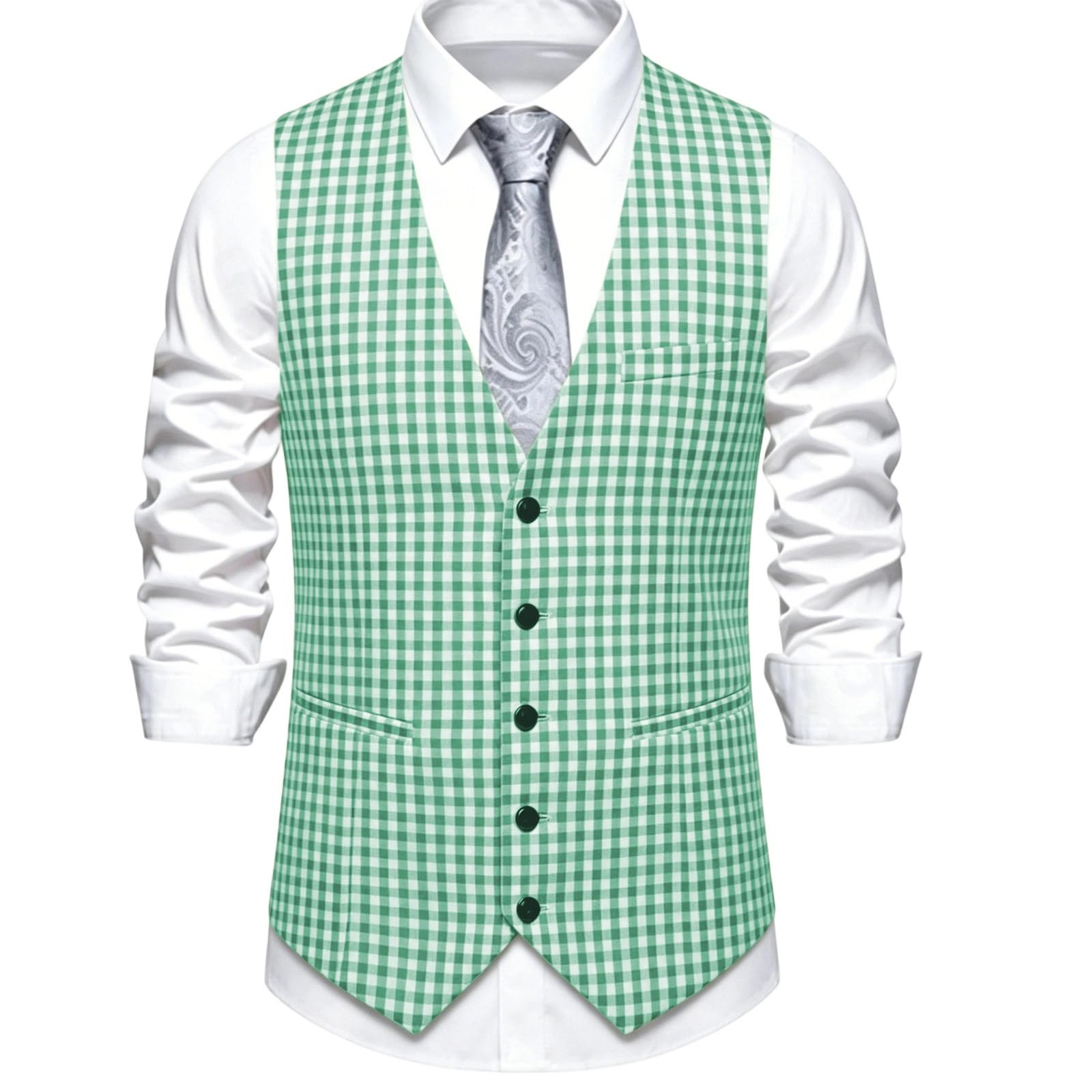 Gilet da uomo a quadretti, con scollo a V, per Oktoberfest | Tessuto twill leggero con classico motivo a quadri, versatile da abbinare con camicie, per Oktoberfest, matrimoni e feste