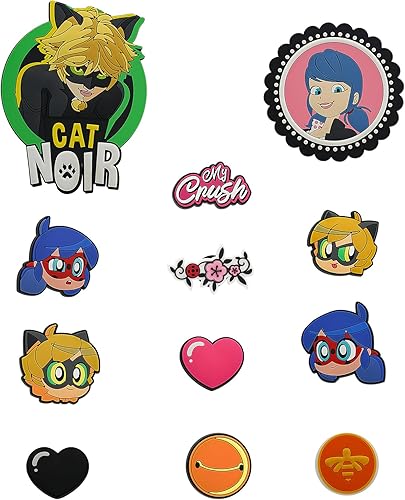 Miraculous Ladybug - Pop n' Swop 12 insignias surtidas de mariquita y gato negro, insignias regulares y XXL, compatible con monederos Pop n' Swop,