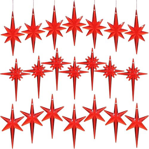 Miniatura 7 de Paquete de 21 adornos de estrella para árbol de Navidad de cerámica de repuesto, plástico blanco transparente, estrellas modernas, accesorios de