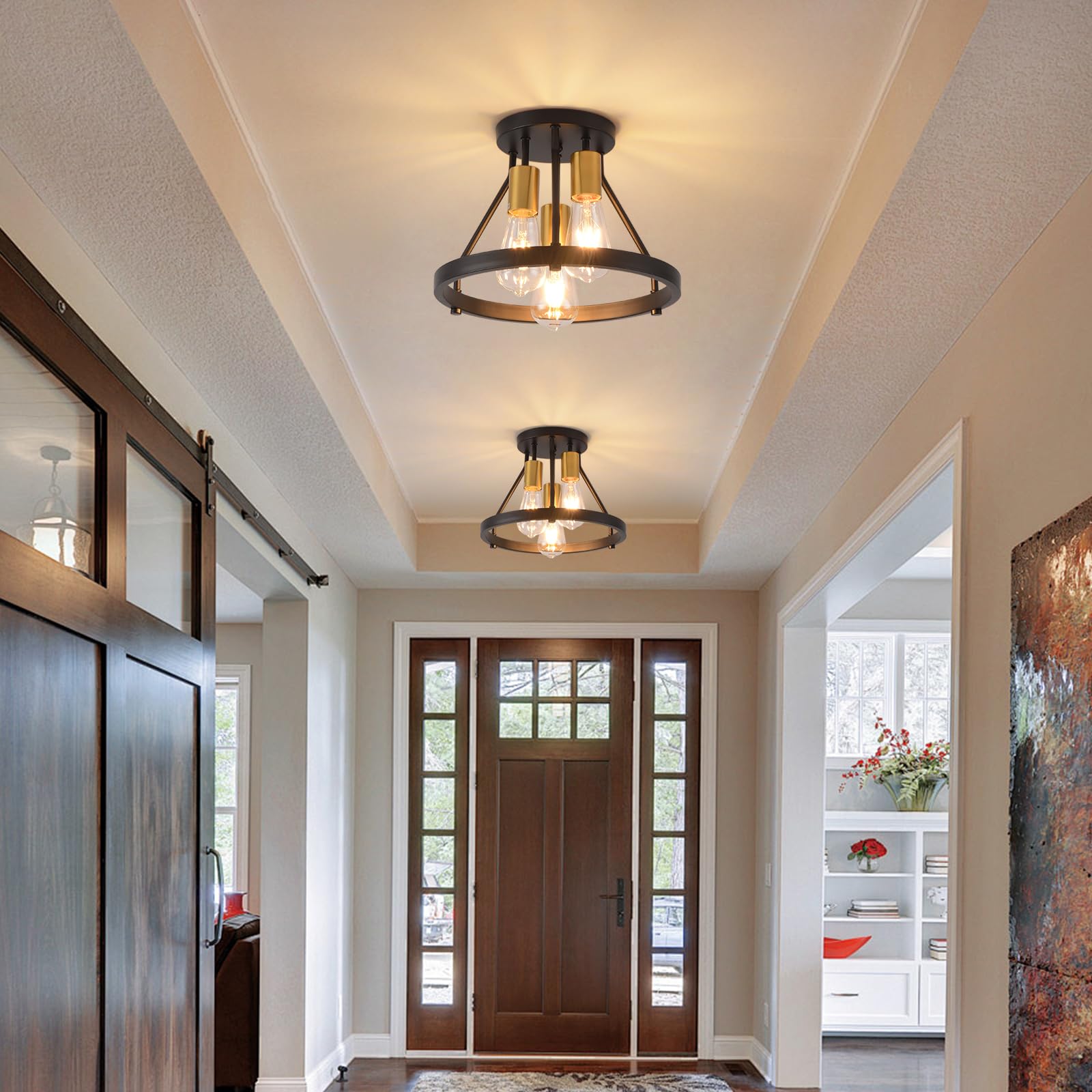 CHOOHUE Semi Flush Mount Ceiling Light Fixture, 3-Light Farmhouse