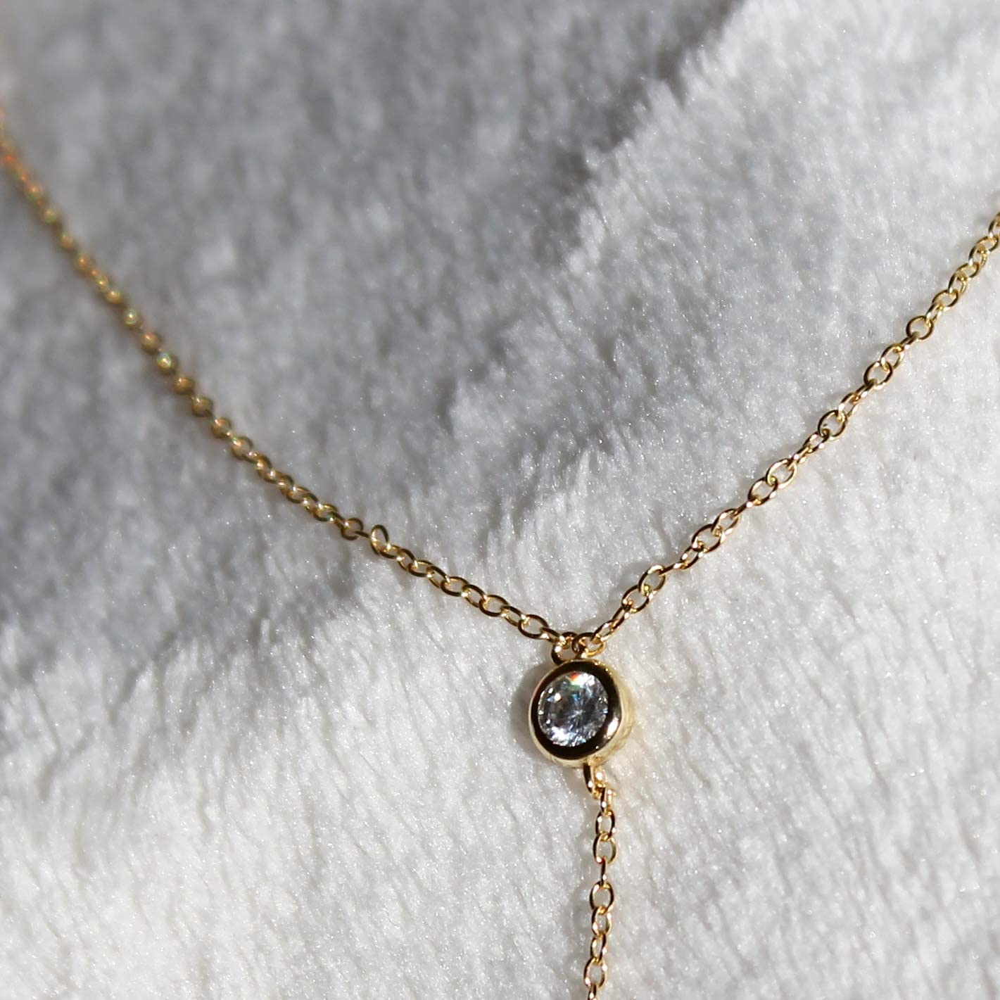 Buy Gold CZ Dainty Diamond Drop Lariat 