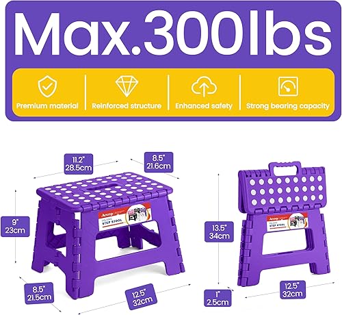 Miniatura 221 de Taburete plegable resistente de alta calidad de 13 pulgadas de altura para adultos, taburete de cocina, jardín, baño, color blanco Blanco,Bicolor