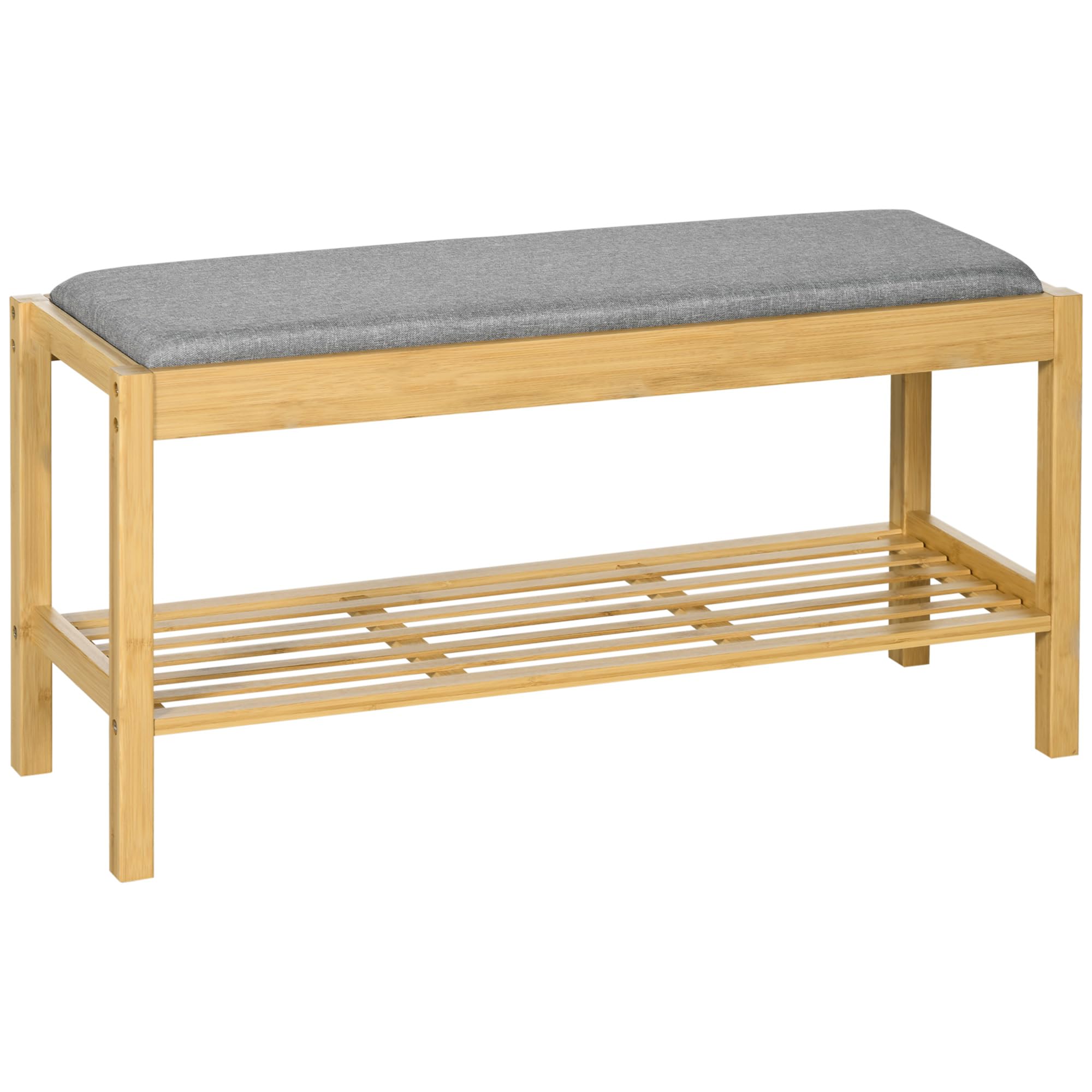 HOMCOM Banco Zapatero de Bambú con Asiento Tapizado 90x30x46 cm Natural