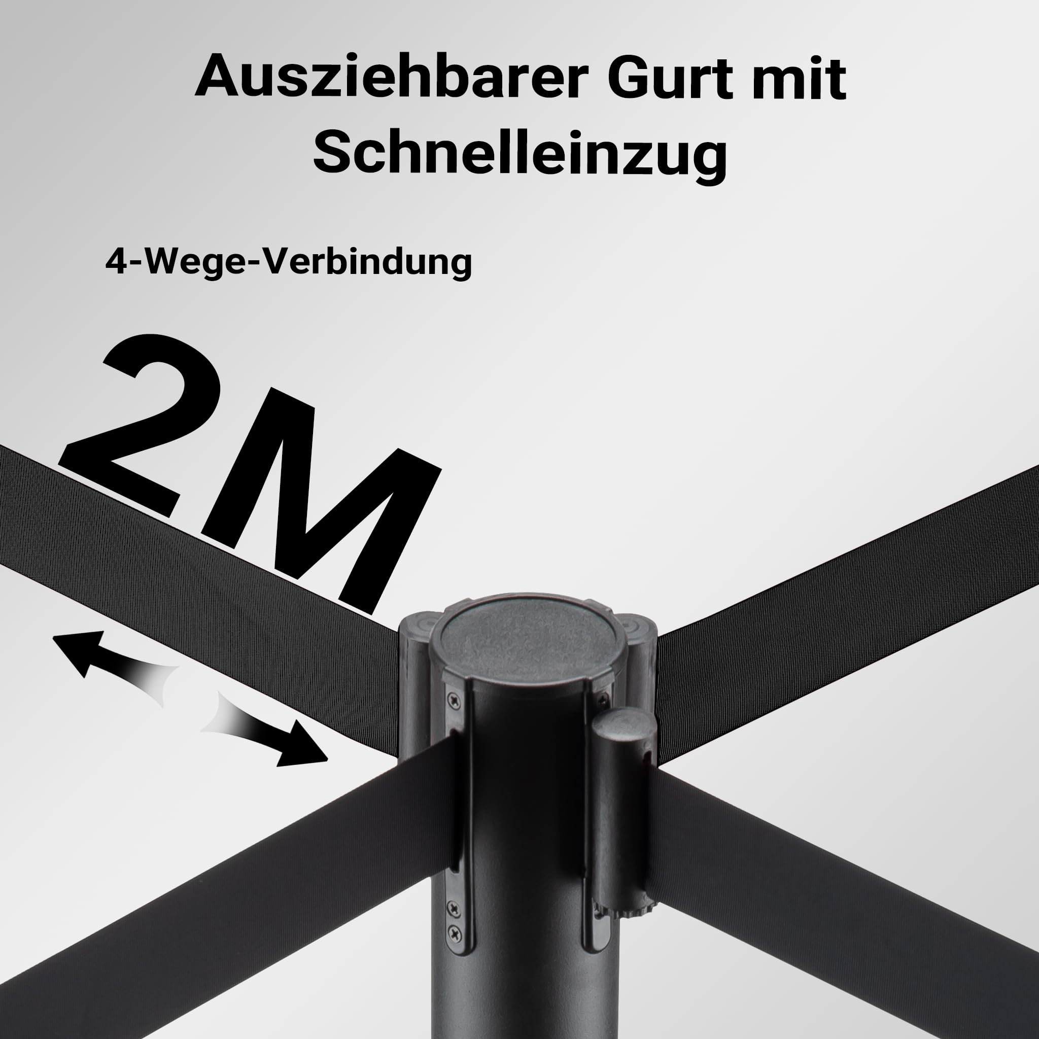 Wiltec mobile Absperrpfosten 32 x 7 x 90 cm in Schwarz mit 200 cm Zugband, Absperrständer aus rostfreiem Stahl, Personenleitsystem für Veranstaltungen