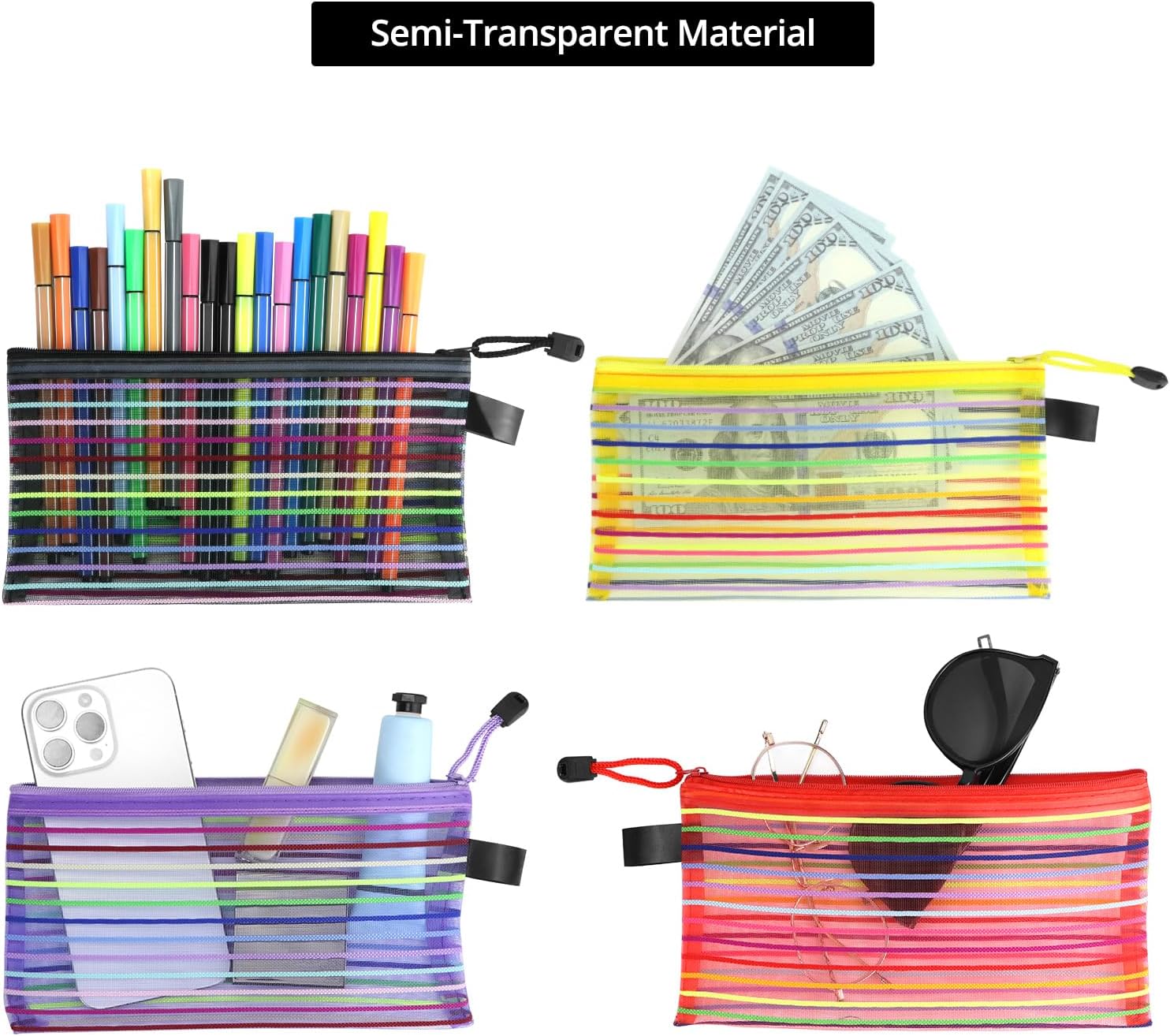 QWORK 72 Pcs Pencil Pouches Bulk, 6 Assorted Colors Mesh Zipper Pouches, 9x4.7 Inch Nylon Pencil Cases - Image 5