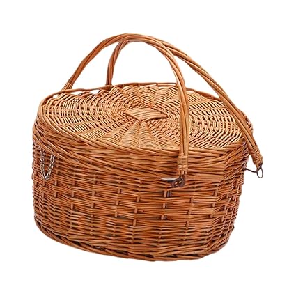 SECRET DESIRE Picnic Basket with Lid Desktop Organizer Hand Basket for BBQ Barbecue Fruits