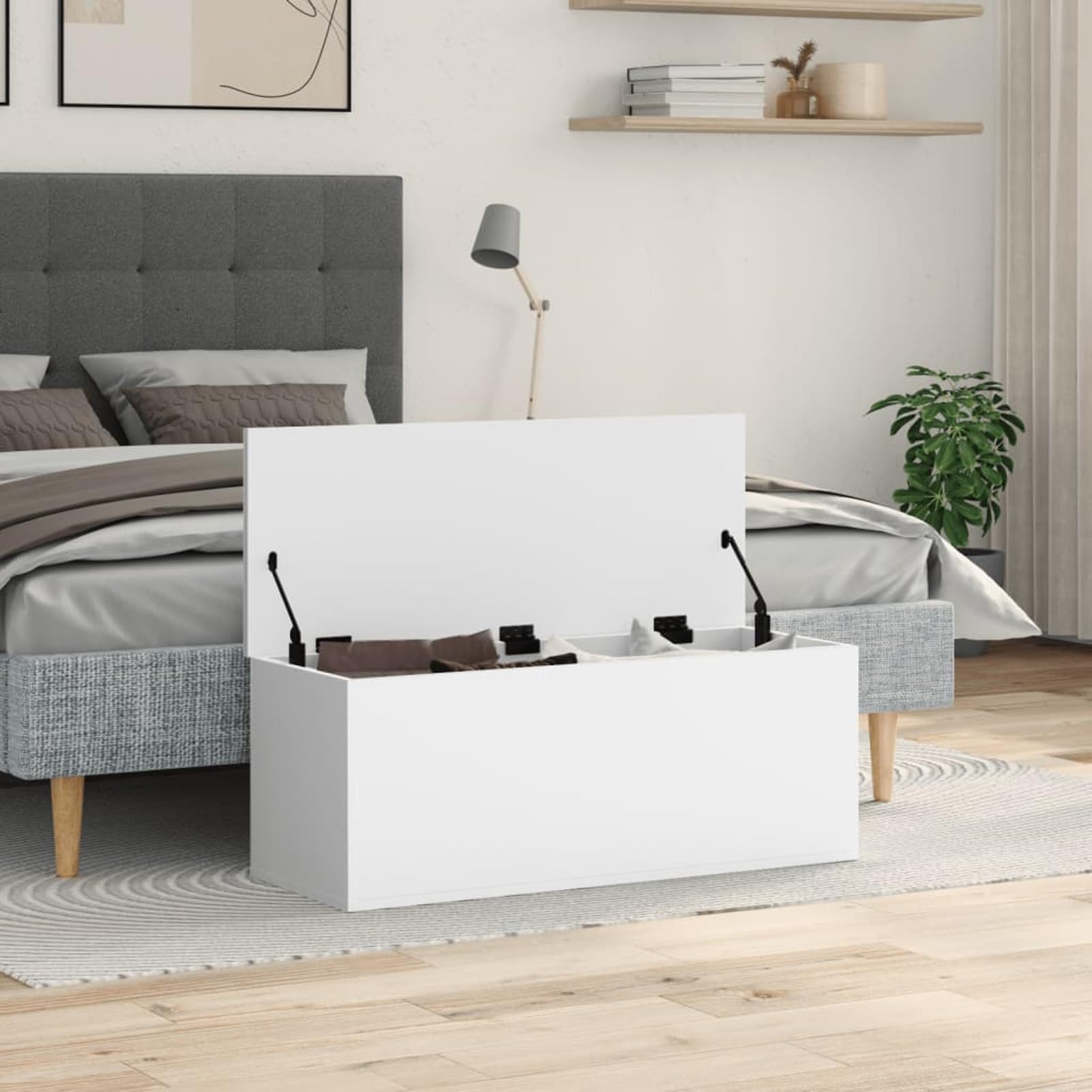 Homgoday Truhe mit Deckel Holztruhe Aufbewahrungstruhe Aufbewahrungsbox Spielzeugkiste Kissentruhe Aufbewahrungskiste für Flur Schlafzimmer Wohnzimmer Weiß 90x35x35 cm Holzwerkstoff