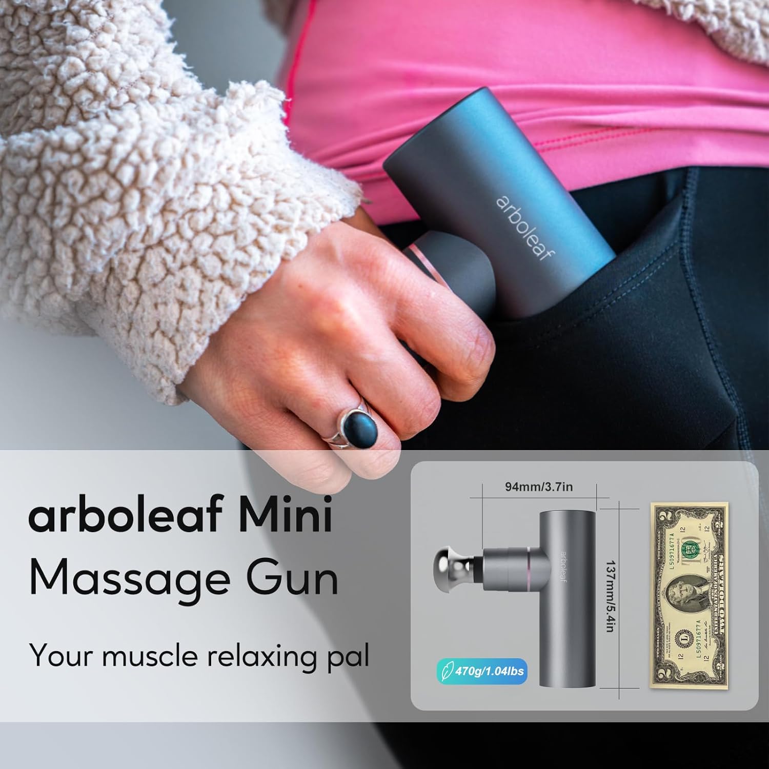 arboleaf Massage Gun Deep Tissue with Metal Head, Full-Metal Electric Portable Hand Held Massager Gun with Case for Back, Body Sore Muscles, Pain Relief, Gifts for Dad, Office, Home, Athletes - Image 8