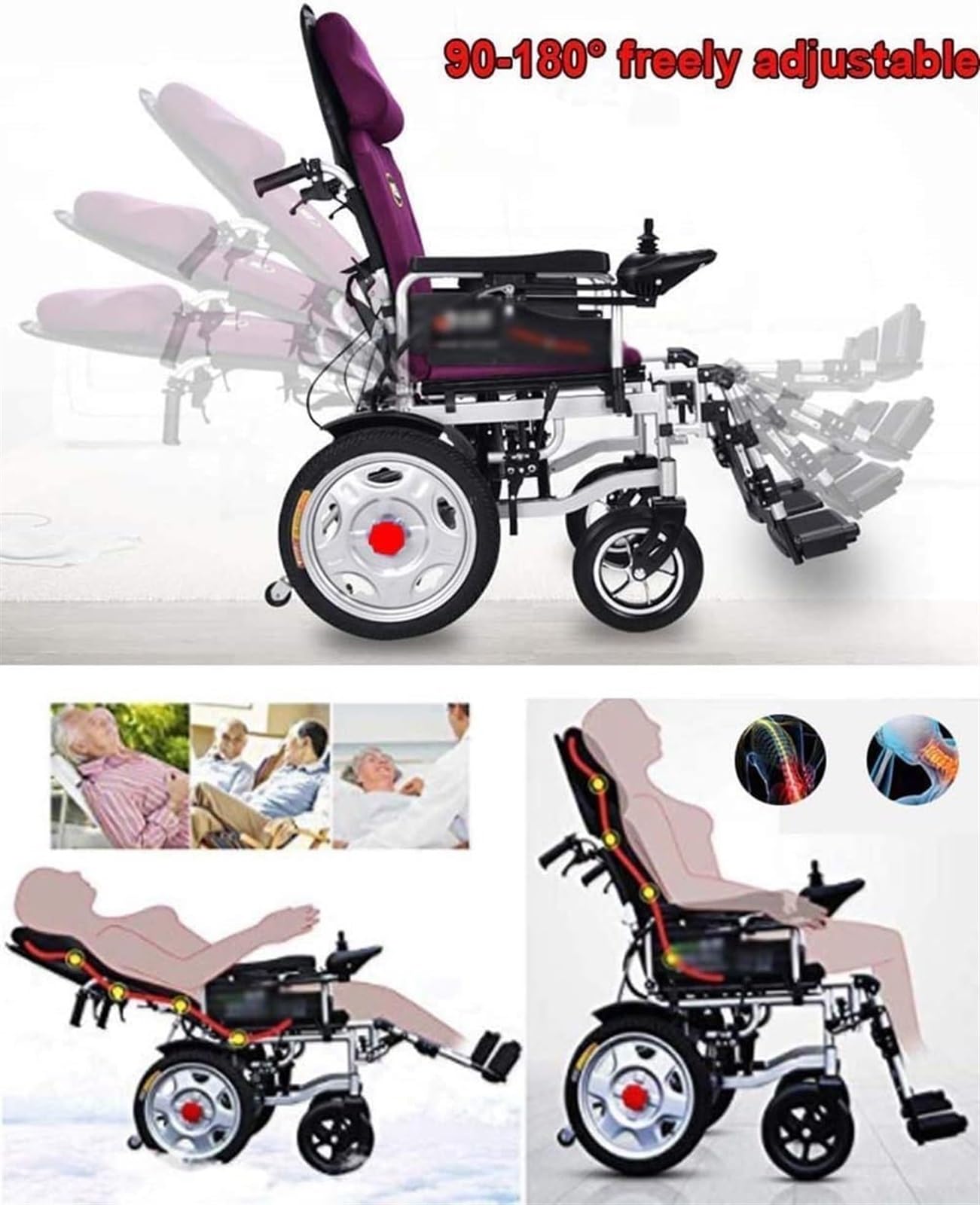 Silla de ruedas eléctrica plegable con respaldo reclinable y motor dual, silla de movilidad ligera para viajes en tránsito