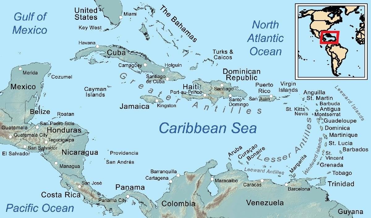 ZGPOSQKZSC Caribbean Islands Map Poster Detailed Map of the Caribbean West Indies Greater Antilles Lesser Antilles Educational Geography Chart Wall-Art Classroom(Unframed,08x12inch(20x30cm))