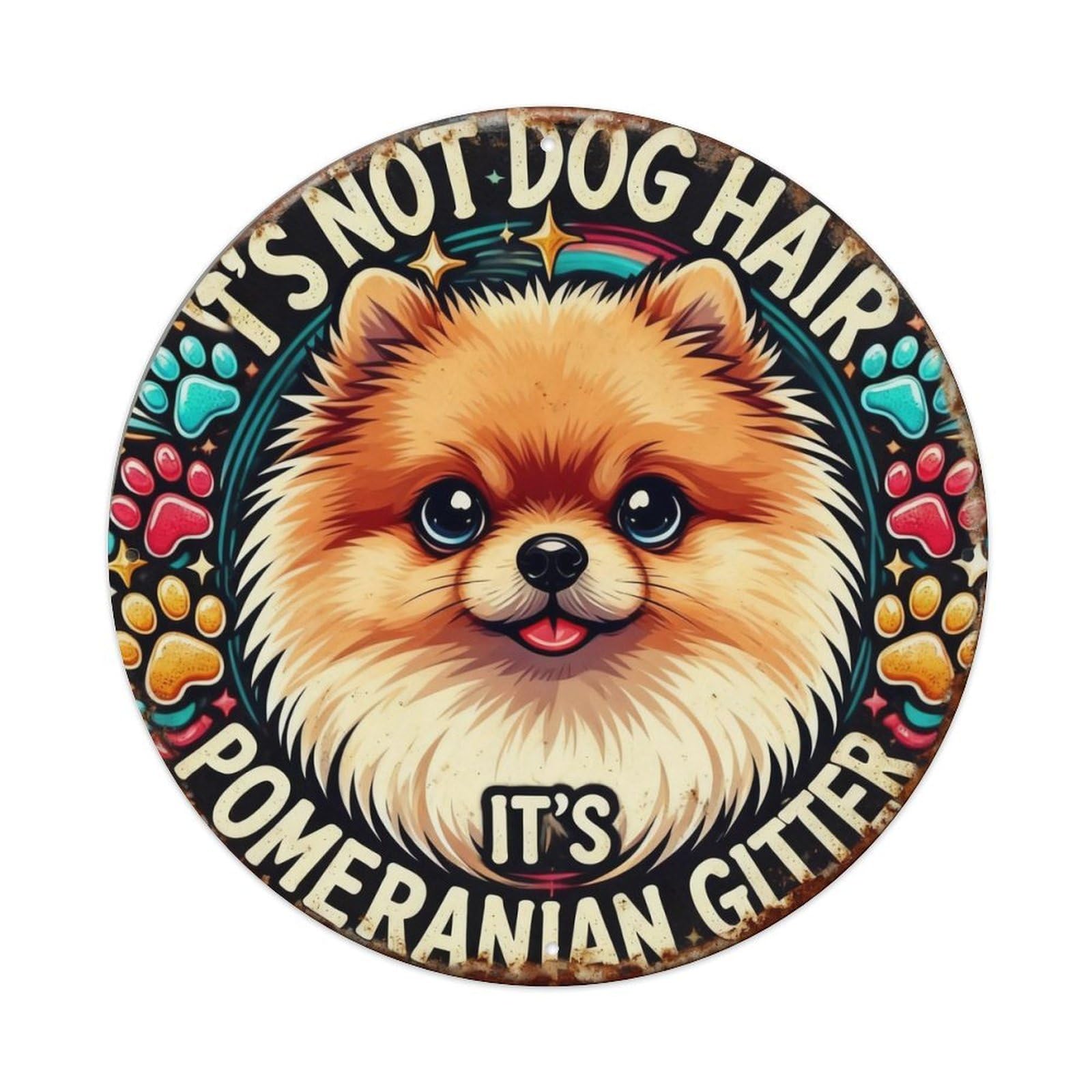 Pomeranian Glitter Metal Tin Sign Plaque