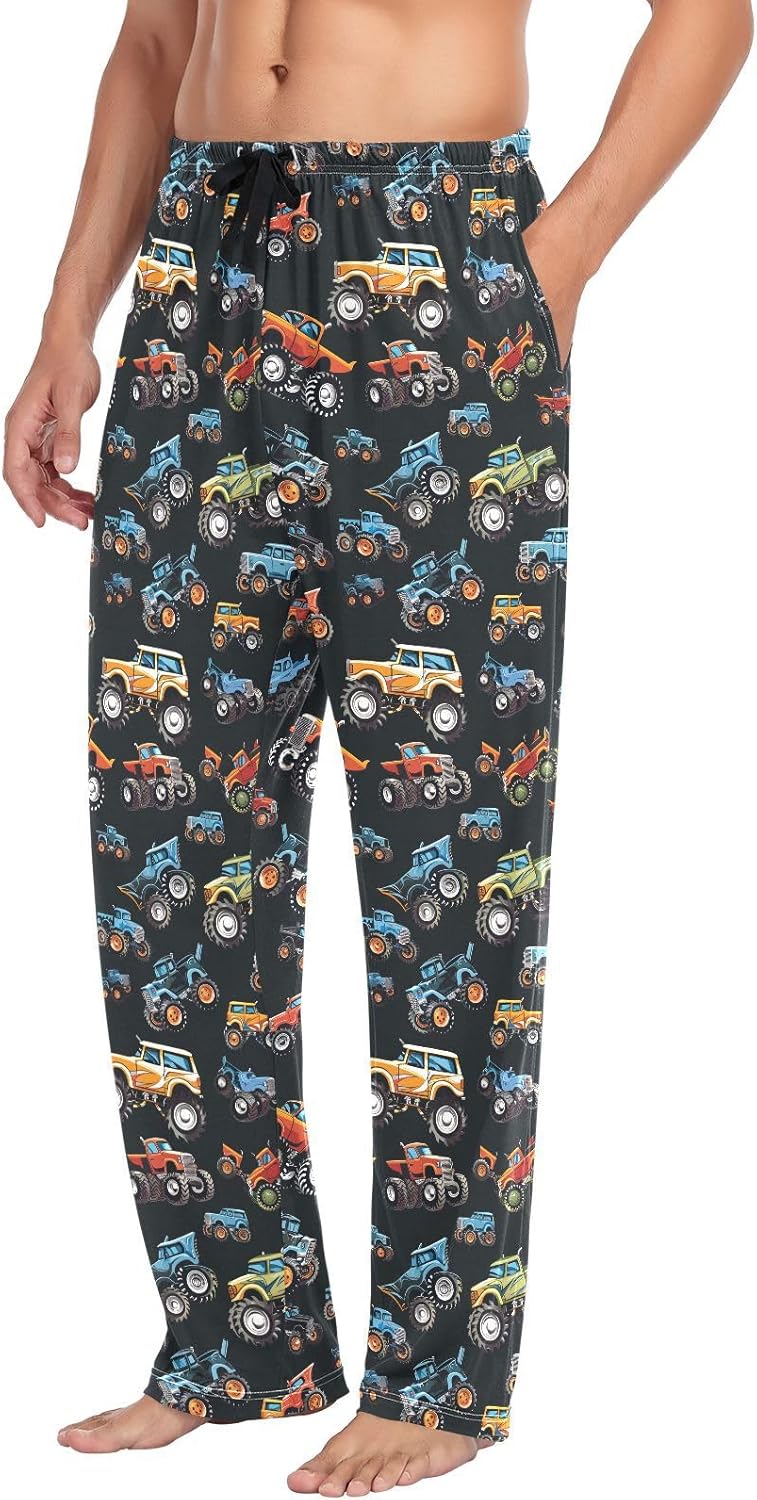 ALAZA Monster Truck Cartoon Men's Pajama Pants Men Cotton Pajama Bottoms with Pockets, S