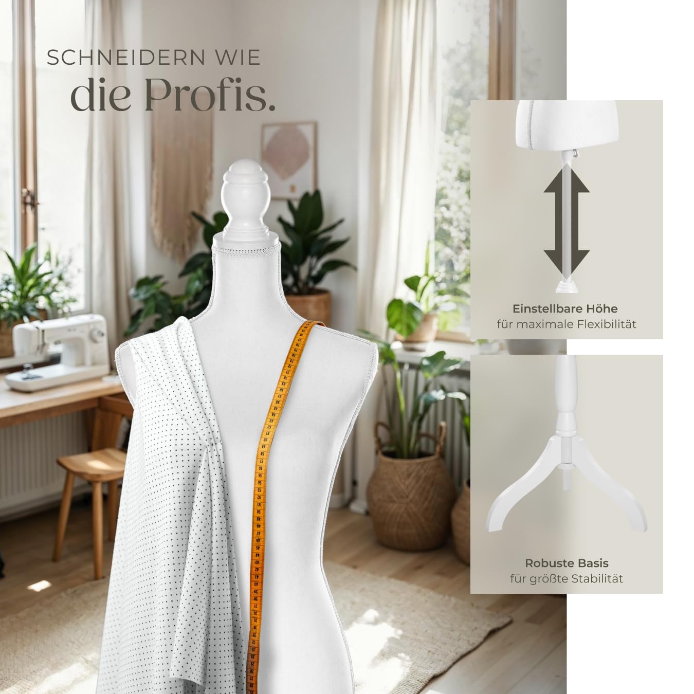 tectake® Schneiderpuppe verstellbar, Schaufensterpuppe weiblich, Damenbüste Mannequin, Büste, Kleiderpuppe, Nähpuppe, Schneiderbüste, Stehpuppe, Kleiderpuppe Damen - weiß