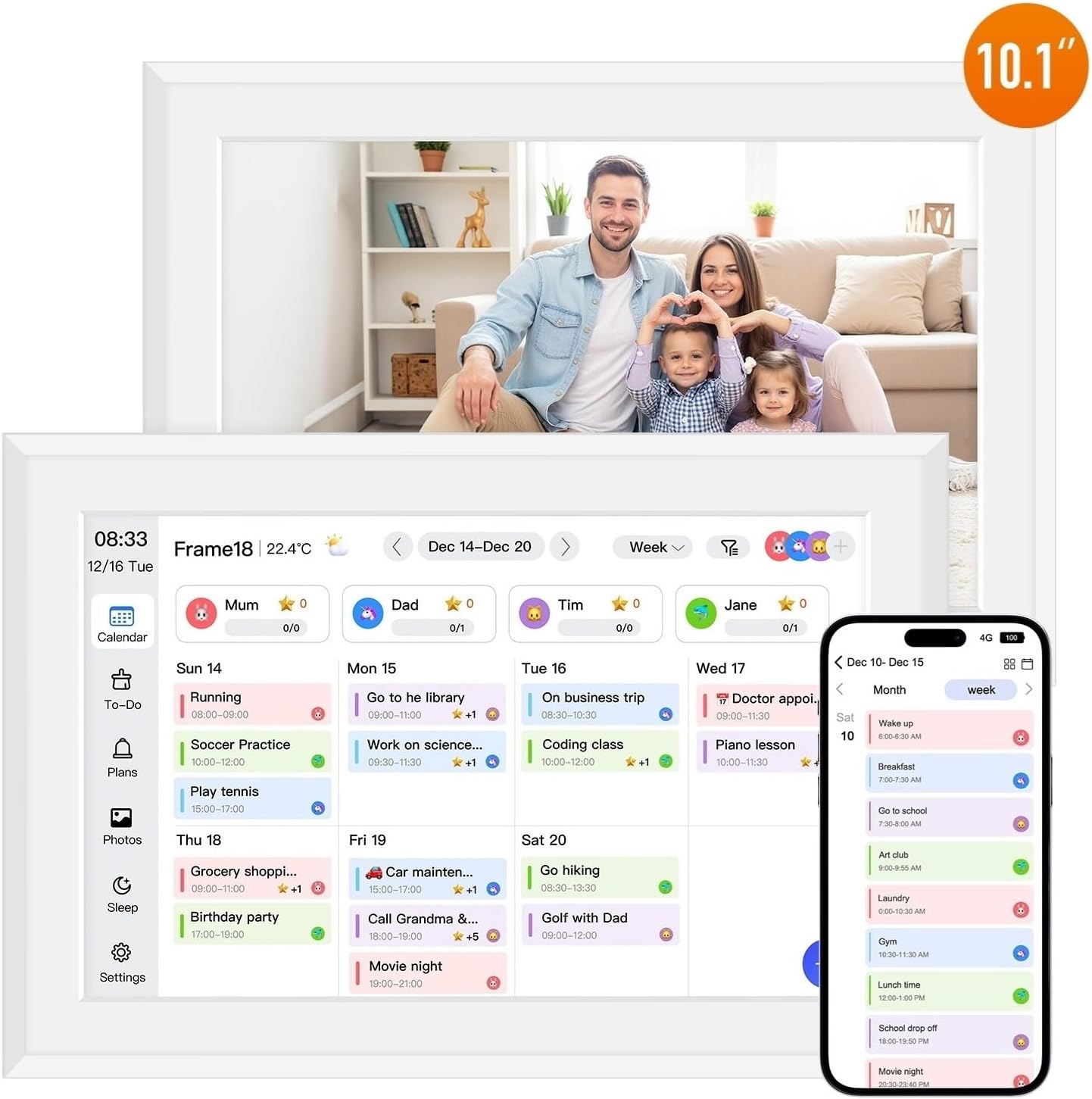 10.1" Digital Calendar and Digital Picture Frame Smart Family Planner Chore Charts with Task Rewards Meal Planning Interactive Display for Family Schedules 32GB 1280x800P IPS Touchscreen Desk Calendar