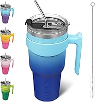 Vista 44 de BJPKPK - Vaso de 10 onzas con asa, vaso aislado con tapa y pajilla de acero inoxidable, taza de viaje para café, color lavanda